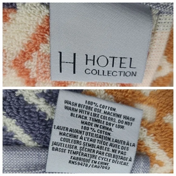 4pc Hotel Collection Multicolor Diamond Tile Aztec 2 Bath 2 Hand Towel Set New